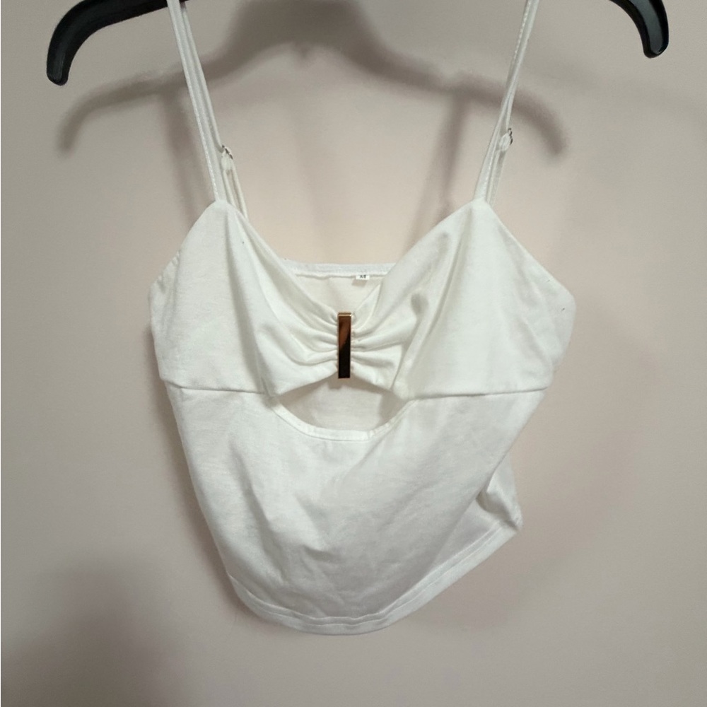 White Spaghetti Strap Bow-Front Women's Tank Top
